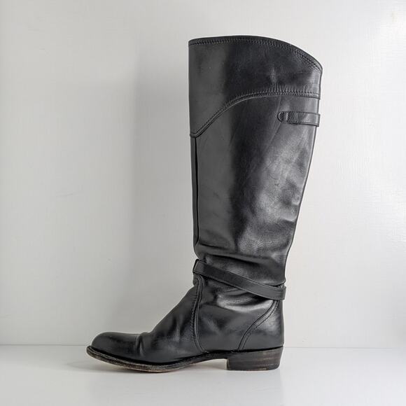 Frye Dorado Riding Boots 9 Black Tall Leather Harness Straps Classic Americana - Picture 8 of 16